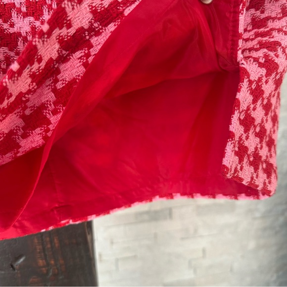 Nasty Gal Red Hot Pink Boucle Tweed Houndstooth Mini Skirt Size 6 NWT - Picture 2 of 8